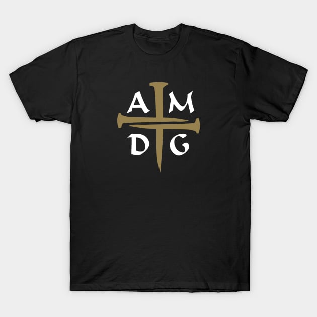 Three Nails Cross AMDG T-Shirt by Beltschazar